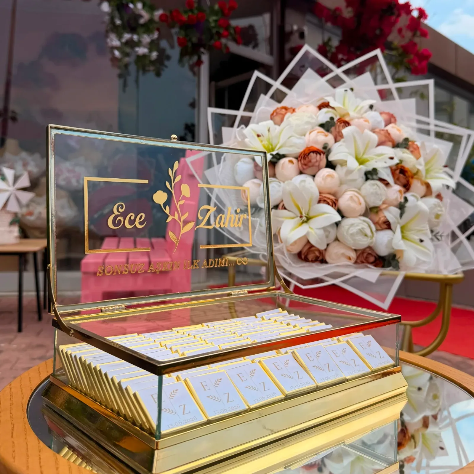 Pastel İsteme Çiçeği & Çikolata Seti